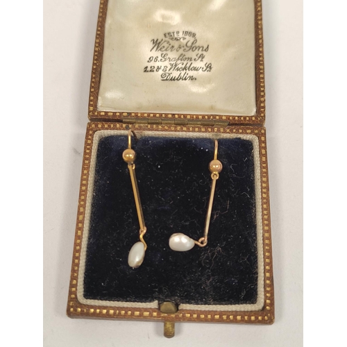 129 - Two pairs of blister pearl drop earrings, in gold.  (4).