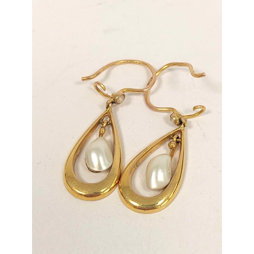 129 - Two pairs of blister pearl drop earrings, in gold.  (4).