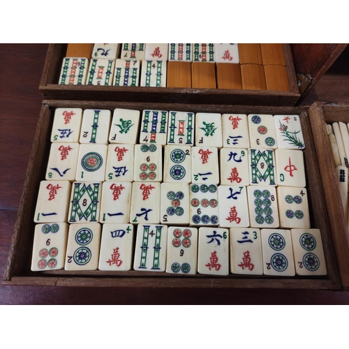 350 - 20th century Chinese Mah-Jong set, the bone tiled pieces contained in a five drawer teak cabinet wit... 