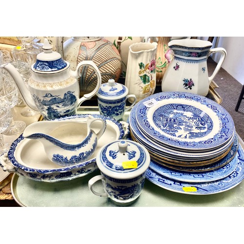 295 - British Anchor old willow pattern plates and other blue and white