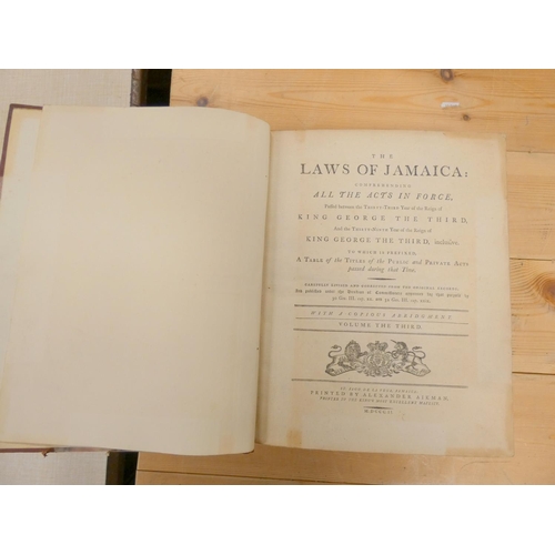 255 - AIKMAN ALEXANDER (Prntr).  The Laws of Jamaica. Volume the third. Quarto. Rebound. Jamaica... 