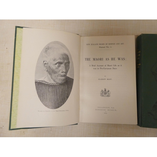 282 - BEST ELSDON.  The Maori As He Was. 2 copies. Illus. Orig. pict. green cloth. Wellington, 1924.... 