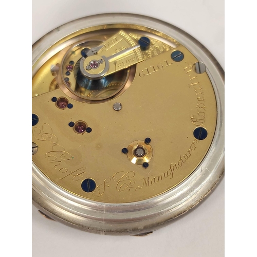 147 - Keyless lever watch by Croft, Coventry, three quarter plate with over coil spring in silver open fac... 