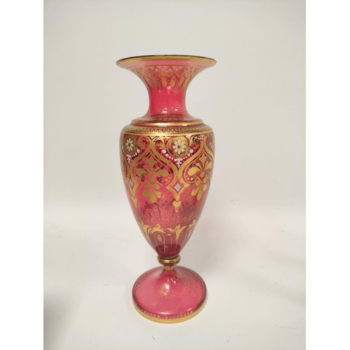 182 - Bohemian glassware to include a large cranberry glass vase with applied gilt decoration 30cm high, a... 