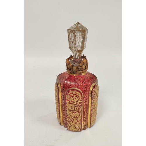 182 - Bohemian glassware to include a large cranberry glass vase with applied gilt decoration 30cm high, a... 