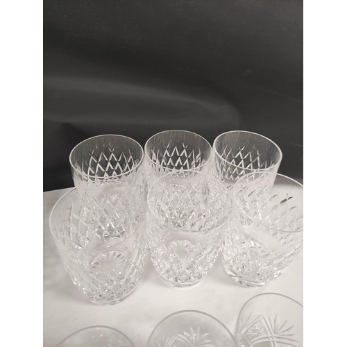 269 - Suite of cut-glass to include six large tumblers, with six smaller, six red and white wine glasses a... 