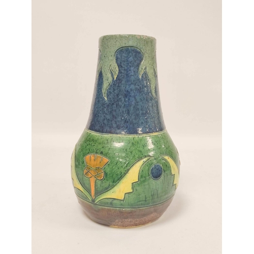 272 - Art Pottery baluster vase, with incised and thistle head decoration, 28cm.