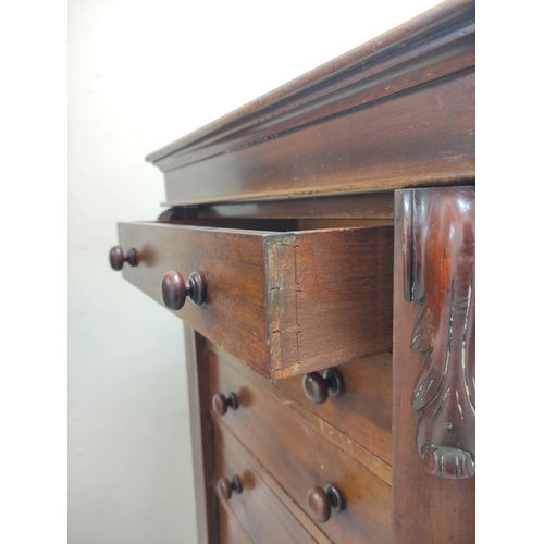 372 - Victorian mahogany Wellington chest, with seven graduated drawers, turned knob handles, raised on pl... 