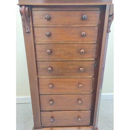 372 - Victorian mahogany Wellington chest, with seven graduated drawers, turned knob handles, raised on pl... 