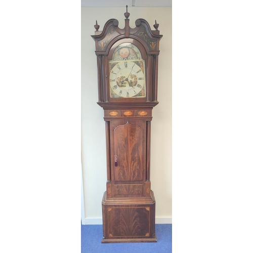 373 - Late 18th/early 19th century George III inlaid mahogany eight day longcase clock of large proportion... 