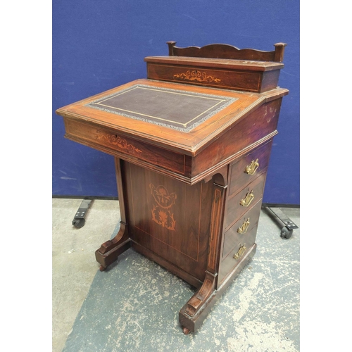 383 - Victorian Davenport with drop-front and tooled leather writing slope below an enclosed stationary an... 