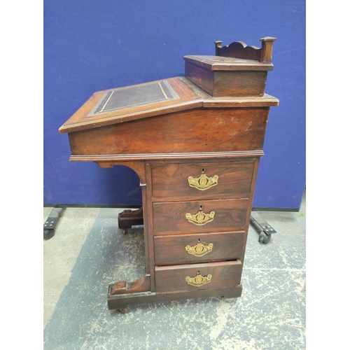 383 - Victorian Davenport with drop-front and tooled leather writing slope below an enclosed stationary an... 