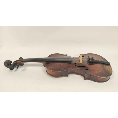 353 - Victorian 4/4 size violin, likely of Saxony origin, with spruce top and two piece maple back, in fit... 