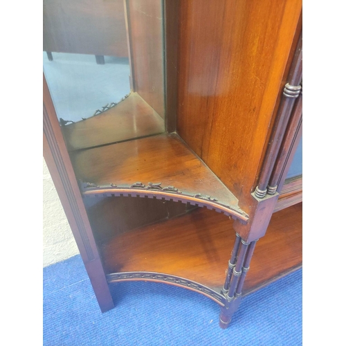 390 - Late Victorian mahogany three tiered mirrored sideboard the cupboard base flanked by two shelves and... 