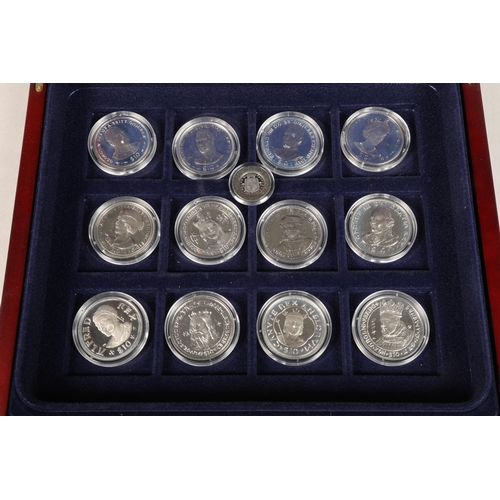 284 - Twelve The Great Monarchs sterling silver proof ten dollar coin collection in presentation box set w... 