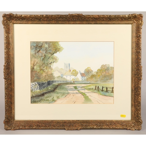 427 - Signed Digby Page pair countryside villiage landscape watercolours in gilded frames, both 40cm x 30c... 