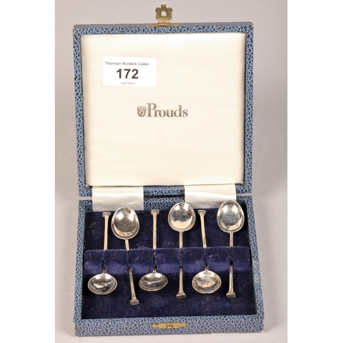 172 - Set of six silver coffee spoons, Birmingham 1928