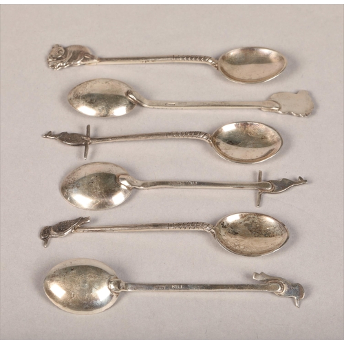 174 - Boxed set of six Australian animal topped white metal coffee spoons