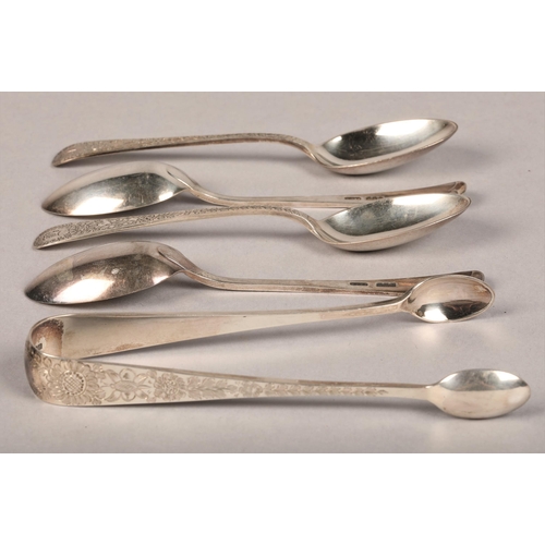 175 - Boxed set of silver tea spoons and sugar tongs, J. Cameron & Son Kilmarnock, Glasgow 1898