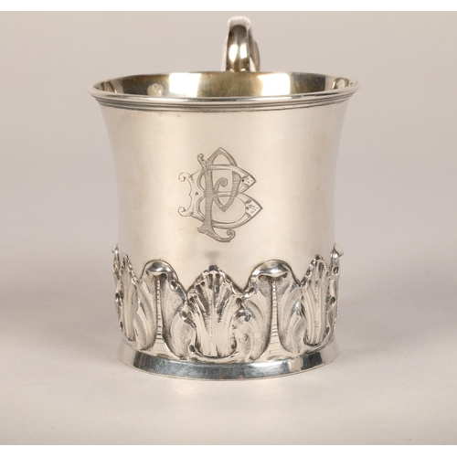 196 - Small monogrammed silver mug with gold interior, Walker & Hall Sheffield 1898, approx 100g ... 