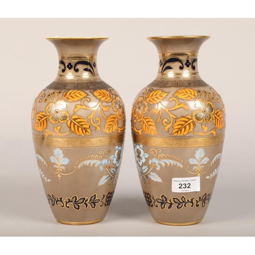 232 - Pair of Noritake gilt vases, 26 cm high (2) Some loss of gilt to one of pair as in photos, no cracks... 