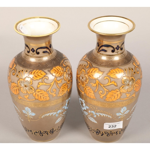 232 - Pair of Noritake gilt vases, 26 cm high (2) Some loss of gilt to one of pair as in photos, no cracks... 