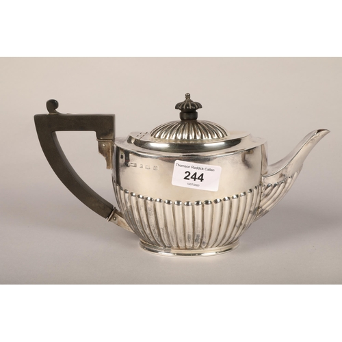 244 - Silver teapot Birmingham 1938 total weight 574.5g, and silver plated coffee pot