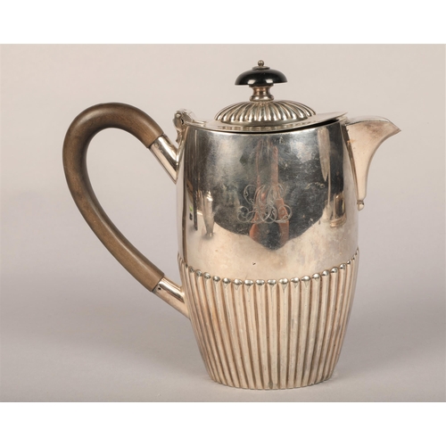 244 - Silver teapot Birmingham 1938 total weight 574.5g, and silver plated coffee pot