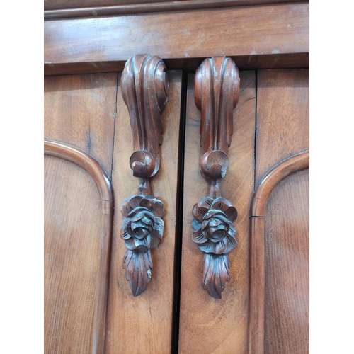 361 - Victorian mahogany wardrobe with detachable cornice above two panelled doors enclosing later hanging... 