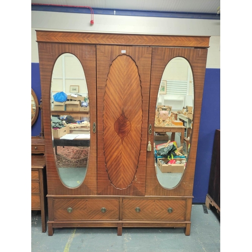 364 - Chippendale revival mahogany two piece bedroom suite comprising a two door mirrored wardrobe with tw... 