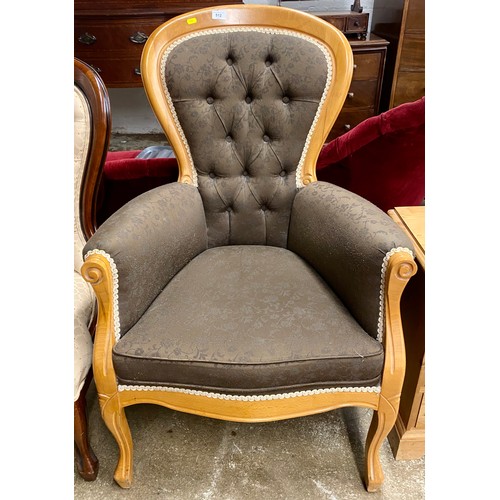 569 - Contemporary hardwood upholstered parlour chair