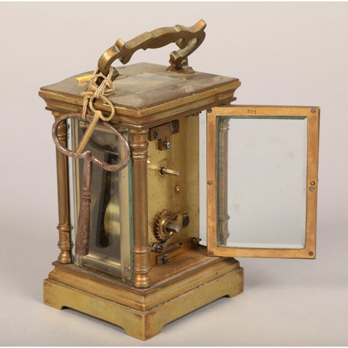 236 - Antique carriage clock, inscription dated 1910, 11.5cm h