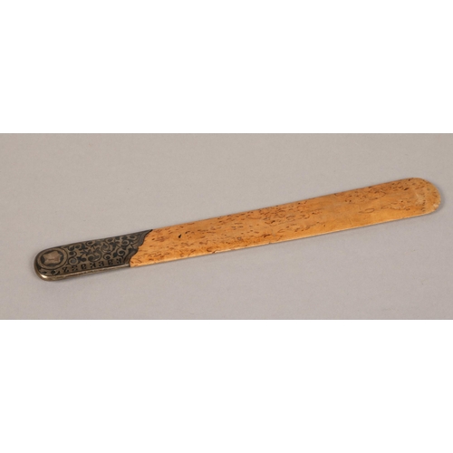 241 - Silver handled walnut paper knife/folder, Eastern European cyrillic type script on handle