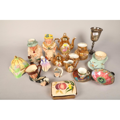 333 - Royal Doulton figure Dainty Doe, Maling dish, continental Limoges floral and gilt coffee service etc