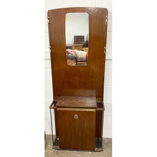 619 - 20th Century vintage mahogany hall stand with mirror, coat hooks, cupboard, and umbrella/stick stand... 