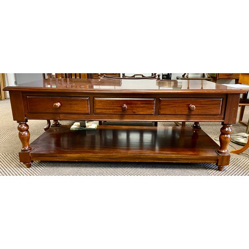 566 - Three drawer mahogany lounge table / tv stand 36cm d, 360w