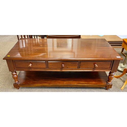 566 - Three drawer mahogany lounge table / tv stand 36cm d, 360w