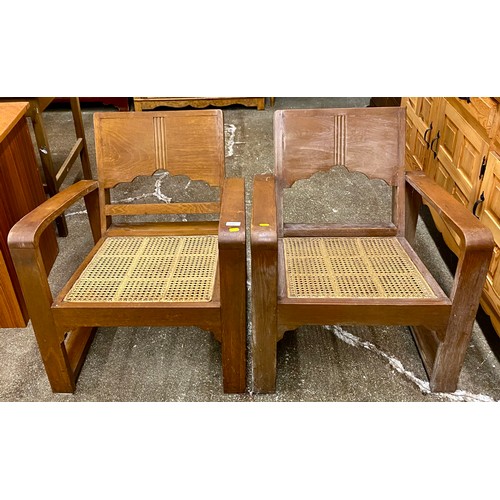 603 - Pair of 1930s Burmese teak and can armchairs