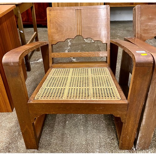 603 - Pair of 1930s Burmese teak and can armchairs