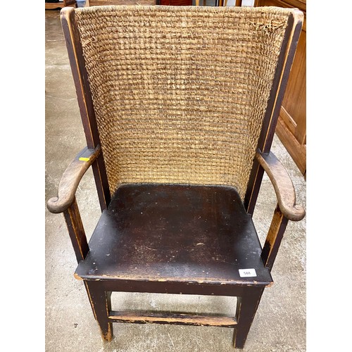 588 - Childs Orkney chair with woven back, 85 cm tall