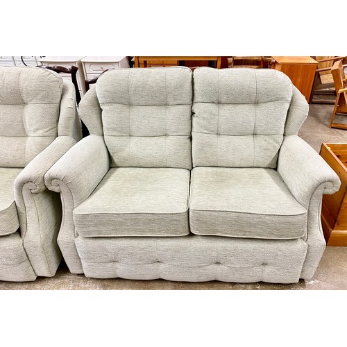 593 - G-plan two-seater sofa with matching recliner arm chair and another chair (3)