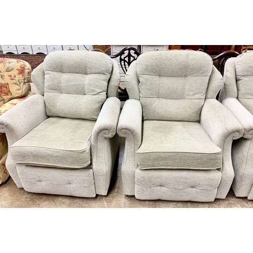 593 - G-plan two-seater sofa with matching recliner arm chair and another chair (3)