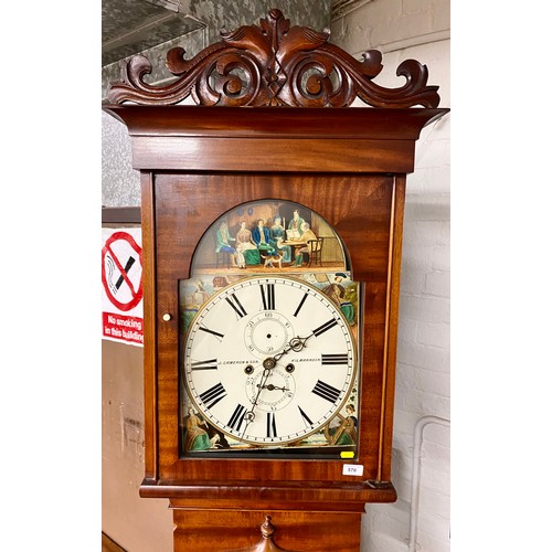 570 - c.19th c mahogany longcase grandfather clock hand painted face J. Cameron & Son Kilmarnock, appr... 