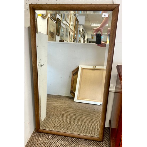 441 - Rectangular mahogany wall mirror, 119 x 62 cm, Oriental silk print, another wall mirror (3)