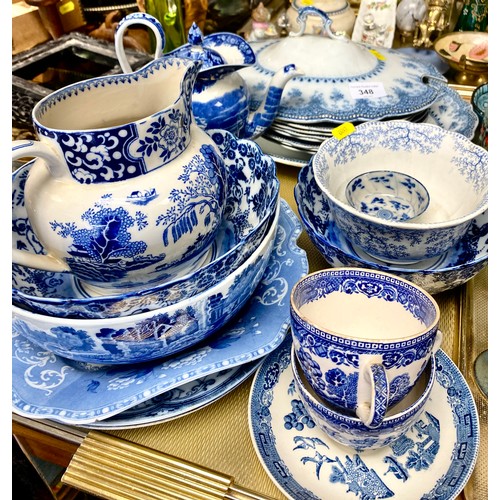 348 - Collection of blue and white, including Greene & Co, Copeland Spode jug, etc