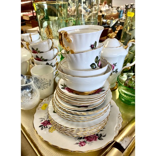 320 - Tray assortment of glass and ceramics, to include Lubern bone china part tea and coffee set, Copelan... 