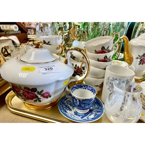 320 - Tray assortment of glass and ceramics, to include Lubern bone china part tea and coffee set, Copelan... 