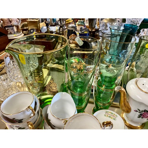 320 - Tray assortment of glass and ceramics, to include Lubern bone china part tea and coffee set, Copelan... 