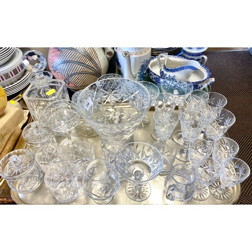 316 - Collection of cut and other glass including decanter, flower vase, bowls etc