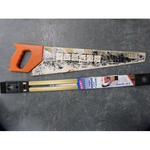 339A - Hand saw, spirit level, anvil, set of chisels, oil can, plugs, plane, etc.